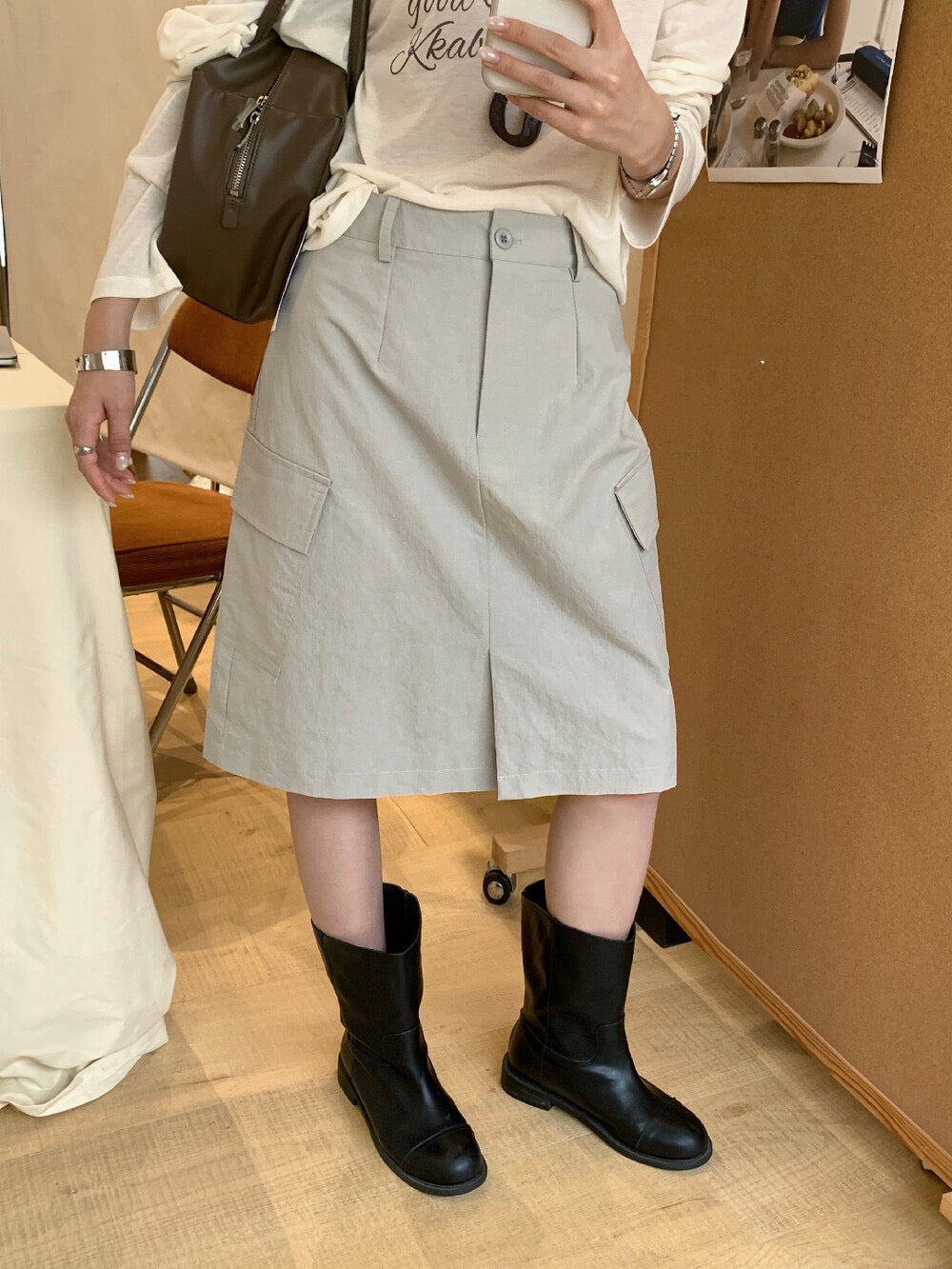 // 美式復古口袋工裝裙