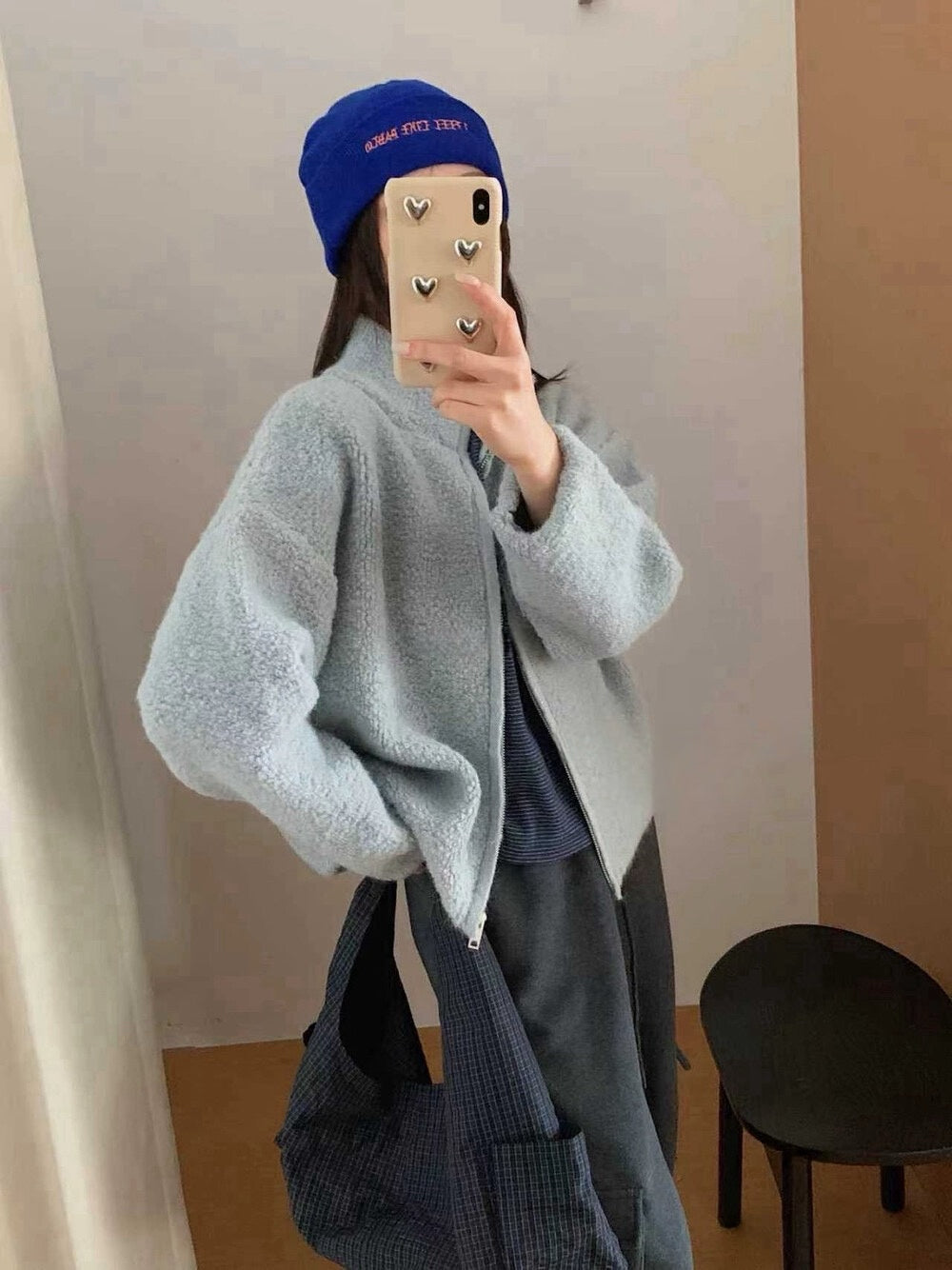 // 30%綿羊毛圈圈毛質感半領拉鍊CD