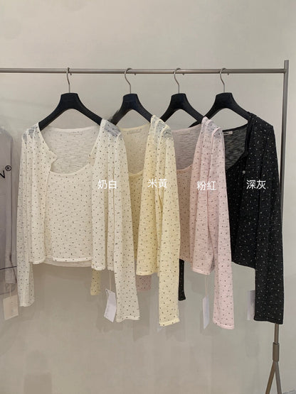 // 竹節麻小碎花吊帶+小外套套裝