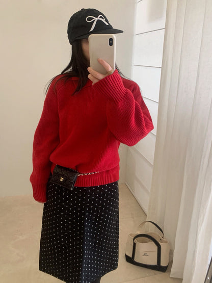 // 部分撞色翻領插肩毛衣