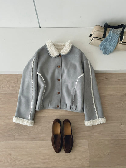 // 質感超好的皮毛一體圓翻領毛毛外套