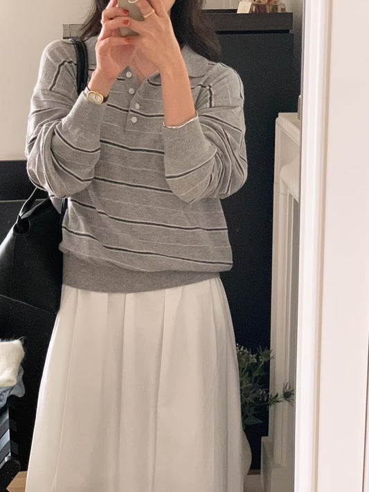 // cashmere+fine wool polo鈕扣間條NT