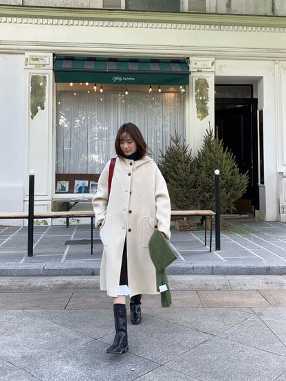 // 80%wool+20%alpaca連帽可愛口袋手工羊毛外套