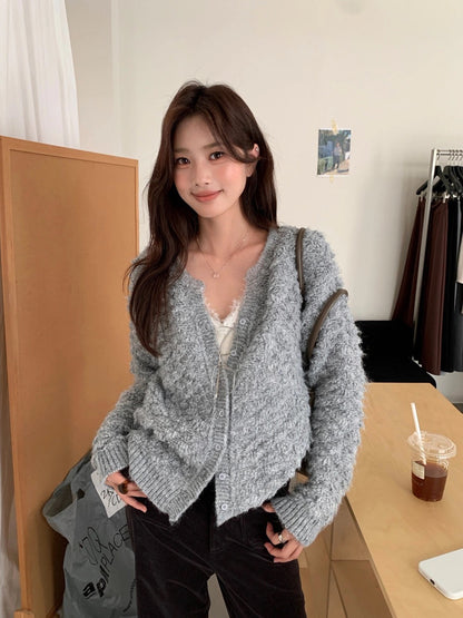 C83 / 立體圈圈紗圓領針織外套(8%WOOL)