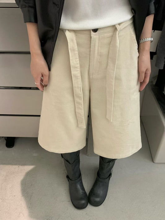 // 五分帥氣連腰帶燈芯絨褲