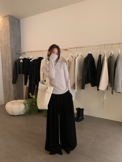 // 超顯瘦粗褲頭壓褶全長褲