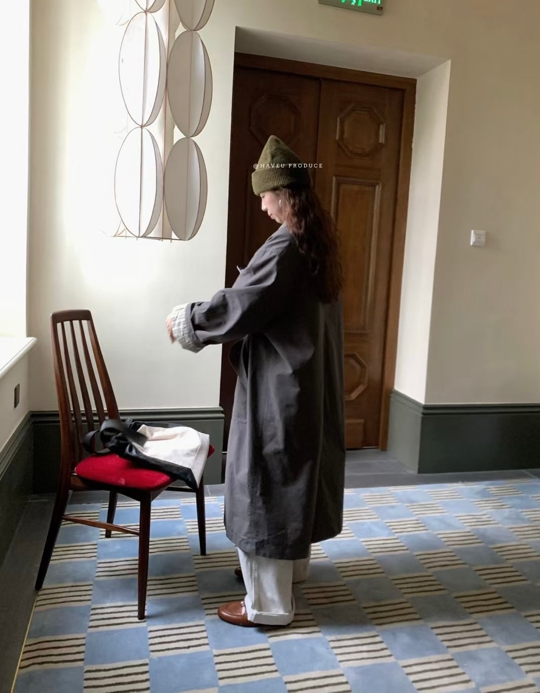 // 超重工純棉格仔內裡長款trench coat