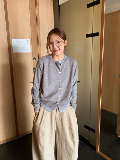 // 撞色疊穿假兩件針織外套