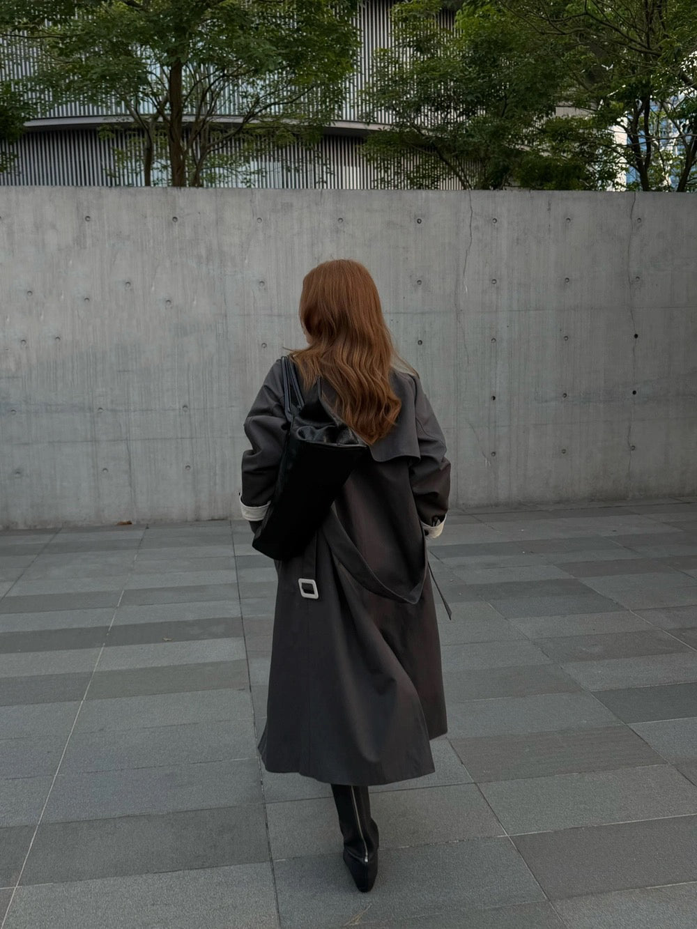J26 / 撞色翻領復古長款trench coat