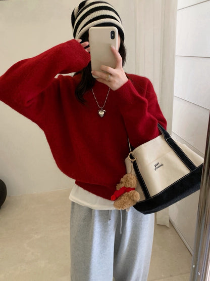 // 軟糯超美色系混兔毛圓領毛衣