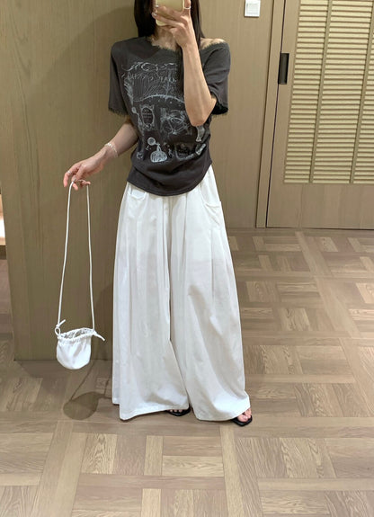 P26 / 100%棉質超顯瘦壓褶闊腳休閒褲