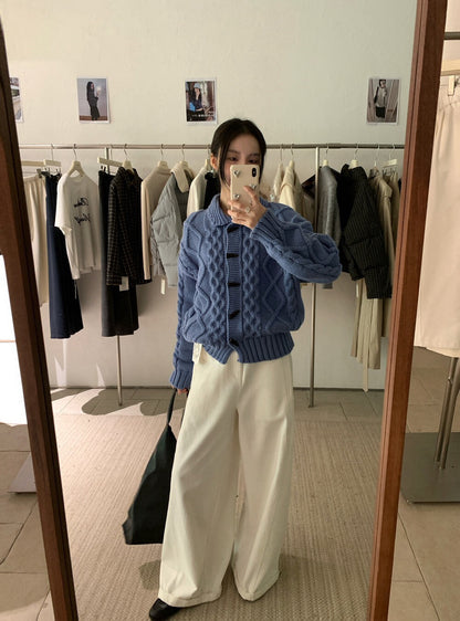 // 麻花牛角鈕坑紋翻領CD