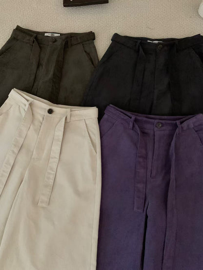 // 五分帥氣連腰帶燈芯絨褲