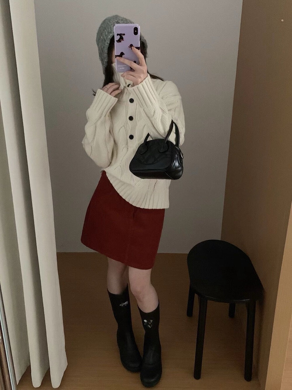 // 30%羊毛可立領鈕扣麻花毛衣