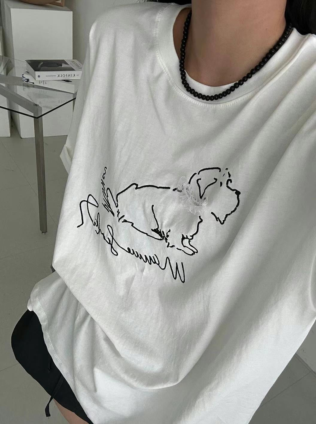 // 超可愛立體lace圍巾小狗TEE