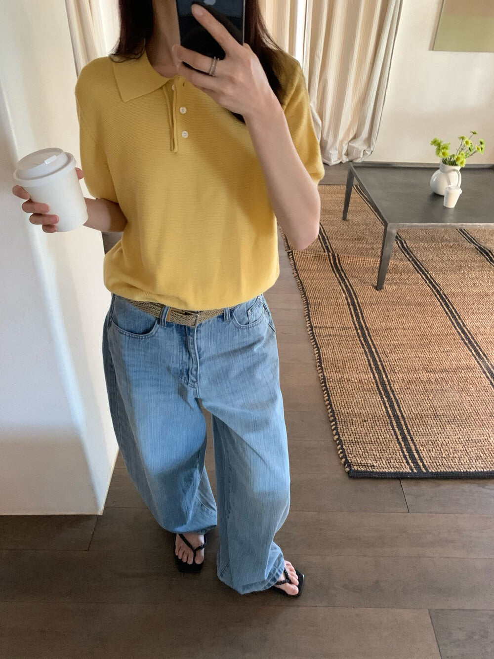 👖 慵懶洗水直闊褲牛仔褲(連腰帶)