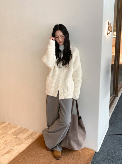 // 8%wool深v粗織邊口袋中長CD