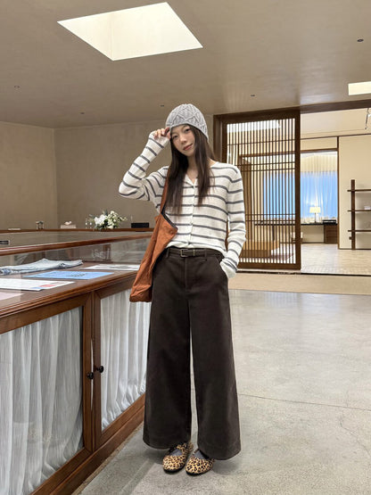 // 顯瘦版型燈芯絨直腳九分褲(連腰帶)