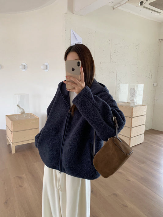 // 休閒感羊羔毛連帽外套