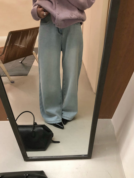 // 口袋位小details加絨全長牛仔褲