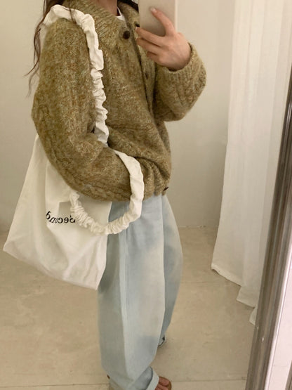 // 8%wool彩紗線菱格麻花翻領CD