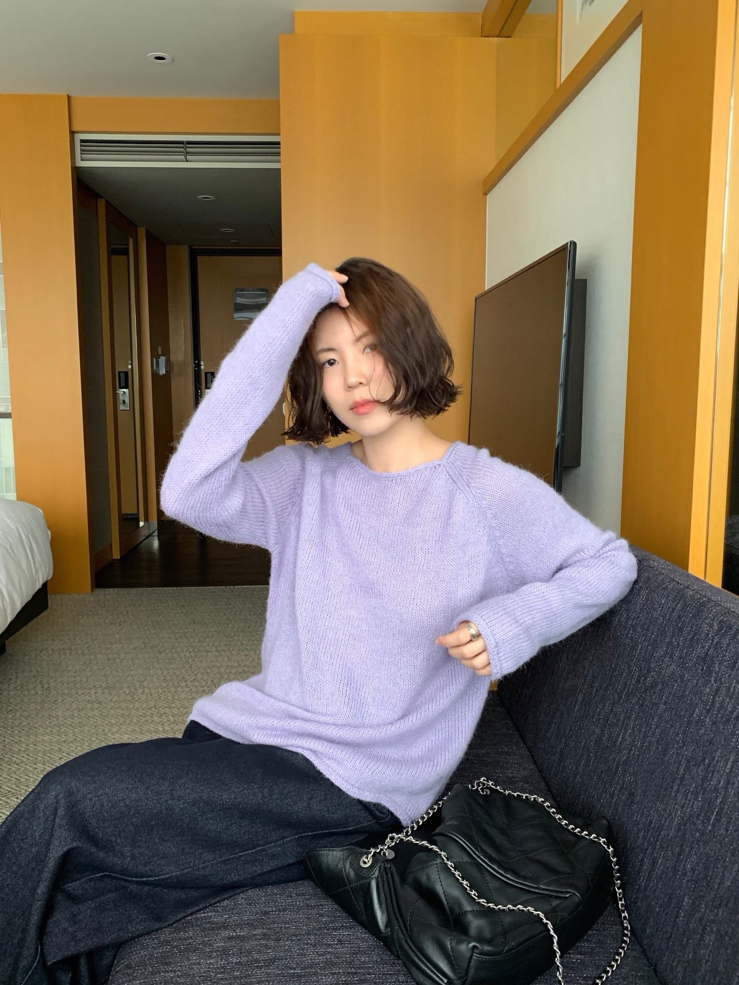 // 超美色系慵懶落肩針織上衣