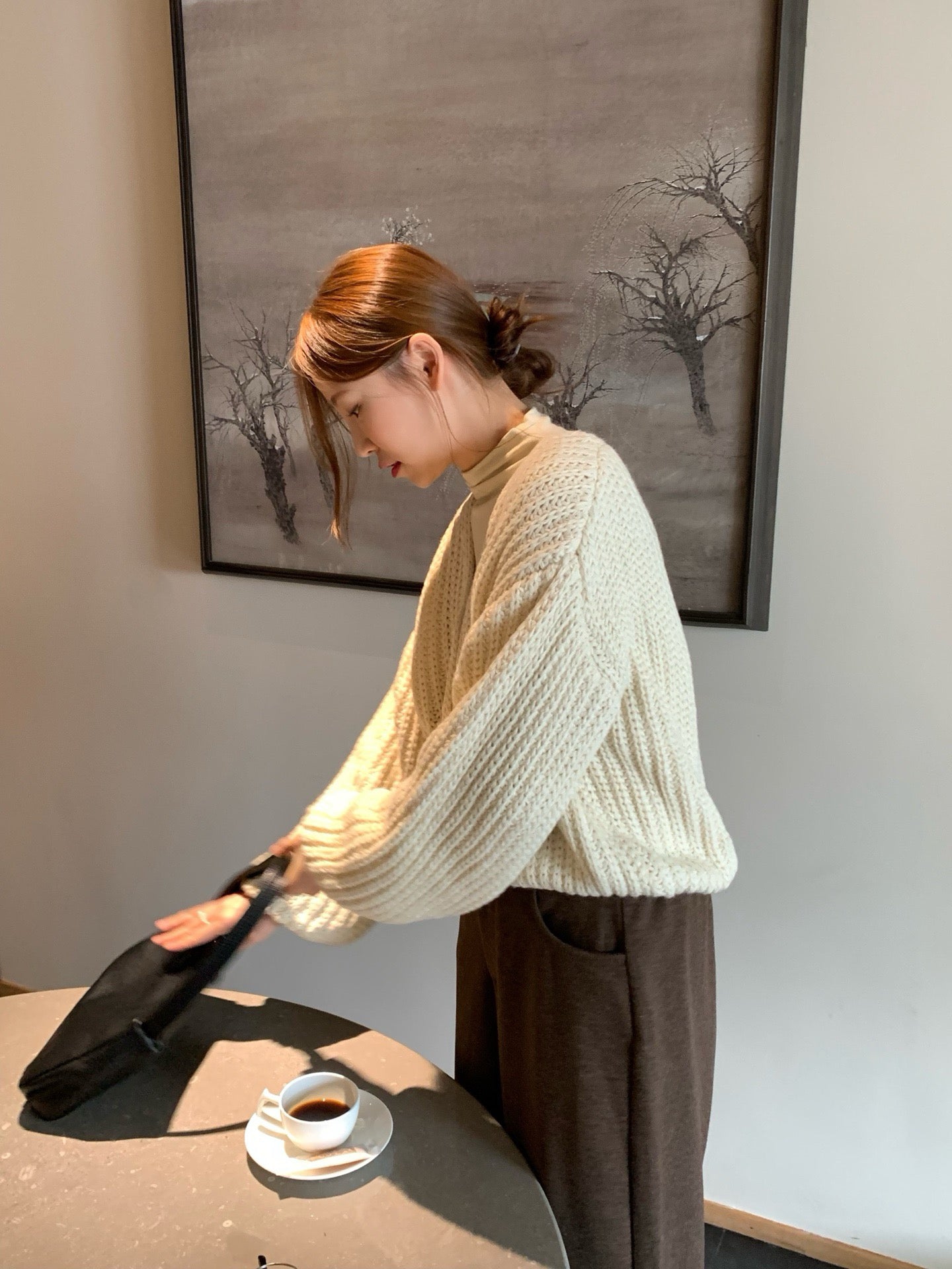 // 復古感粗針織泡泡袖CD