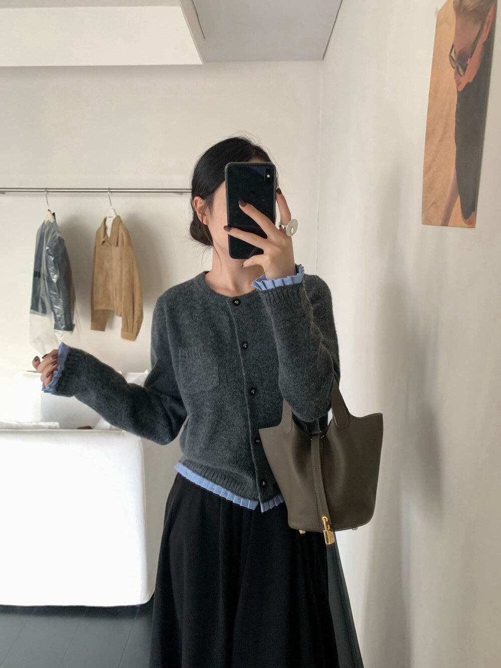 // 精緻鈕扣拼接百褶邊口袋軟糯CD