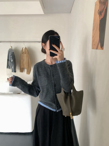 // 精緻鈕扣拼接百褶邊口袋軟糯CD