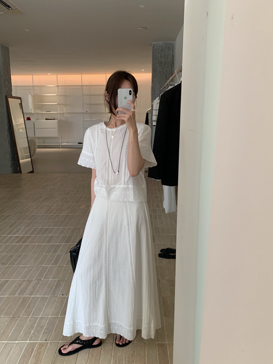 // 法式精緻刺繡上衣+裙套裝