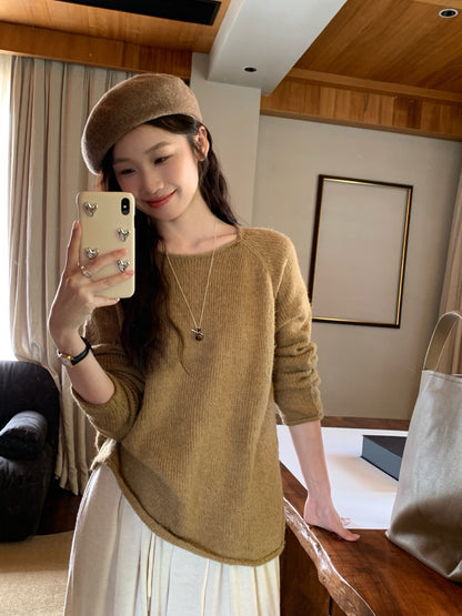 // 超美色系慵懶落肩針織上衣