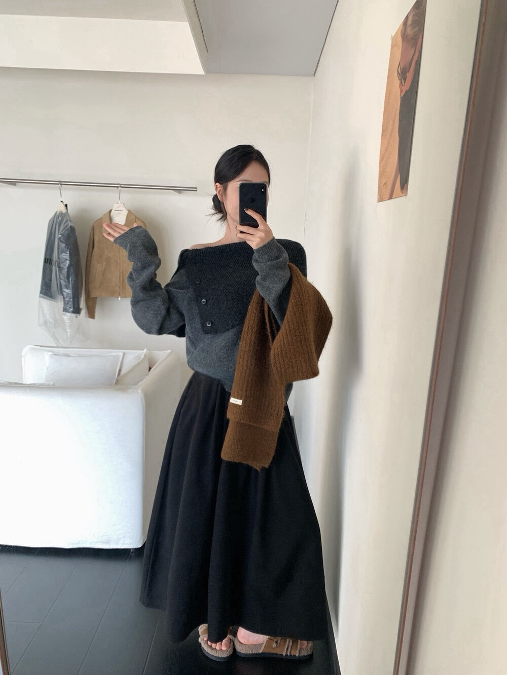 // 設計感側鈕扣雙層領一字領NT