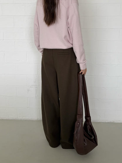 // 50%wool微寬鬆加絨彎刀褲