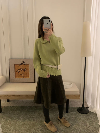 // 30%wool+30%raccoon鈎針衣擺一粒鈕翻領NT￼