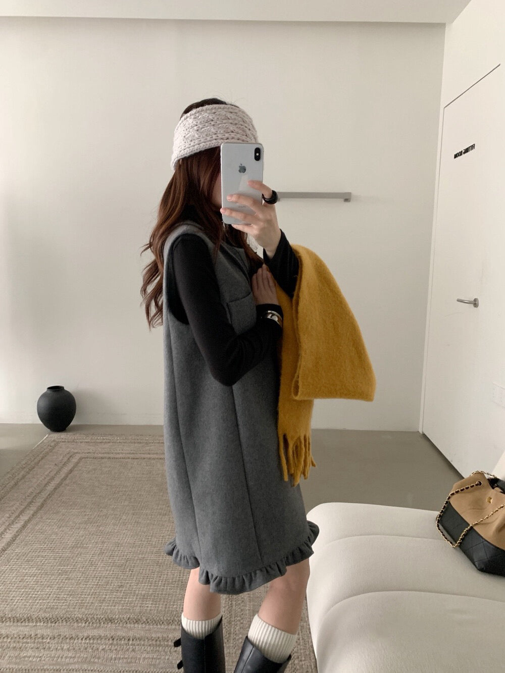 // 50%羊毛花邊腳背心毛呢OPS(連袋仔)