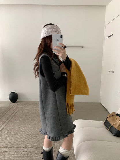 // 50%羊毛花邊腳背心毛呢OPS(連袋仔)