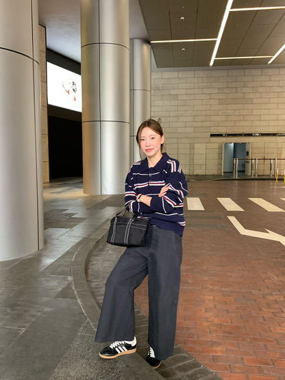 // 鈕扣polo翻領拼間針織NT