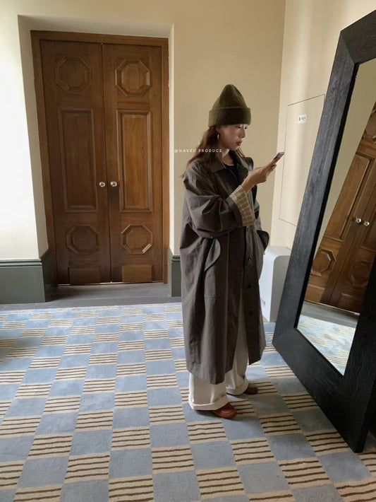 // 超重工純棉格仔內裡長款trench coat