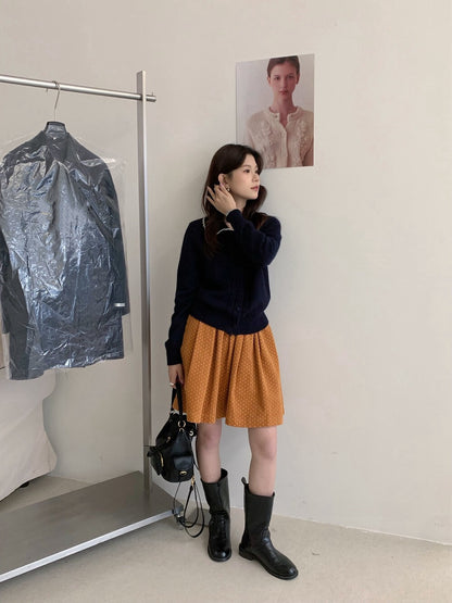 // 10%兔絨撞色花邊領拼麻花紋NT