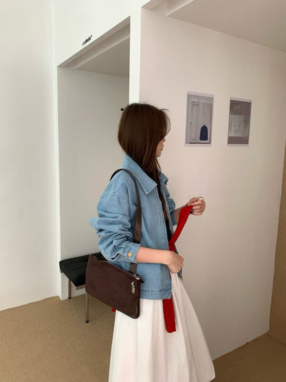 (現貨) // 簡約cutting翻領拉鍊牛仔外套