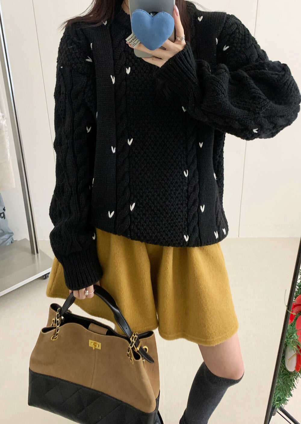 // 5%wool心心刺繡麻花毛衣