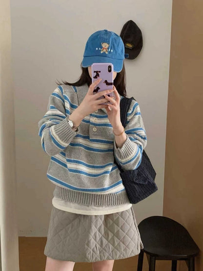 // 超美撞色鈕扣polo毛衣