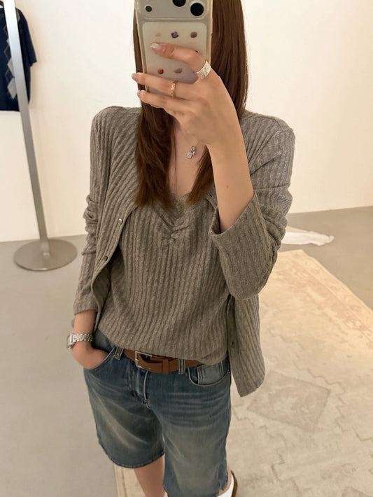 T10 / 肌理感直織紋lace邊小吊帶+小外套兩件套