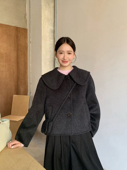 // 100%wool超韓大娃娃領手工外套(連袋仔)