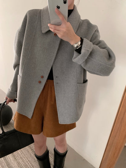 // 軟而不塌100%雙面羊毛特別鈕扣handmade外套