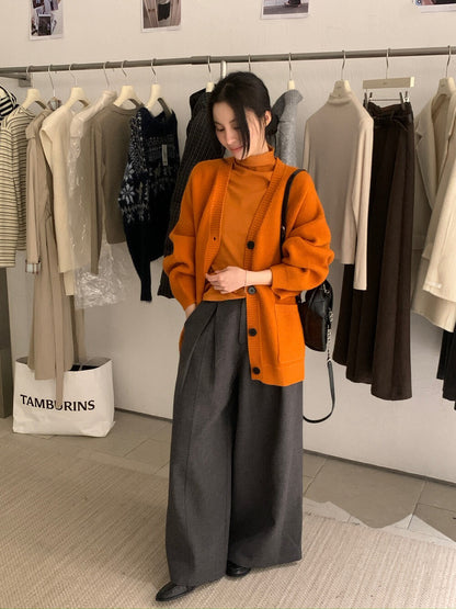 // 慵懶重磅靚色V領中長CD