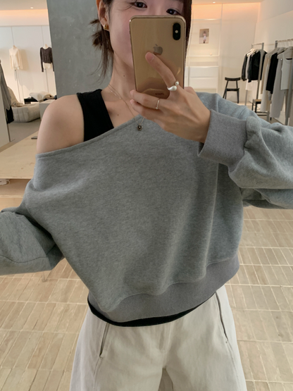 // 休閒感斜肩衛衣+背心兩件套