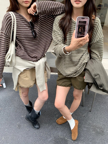B218 / 寬鬆休閒look間條長款上衣