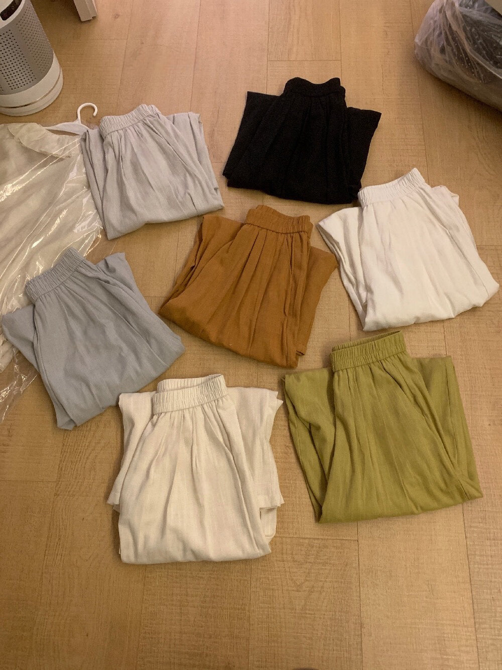 // 麻質混竹節棉顯瘦壓褶闊褲