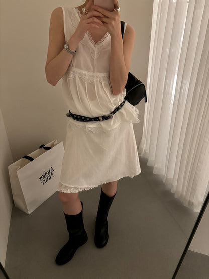 // 精緻lace邊前後V領背心